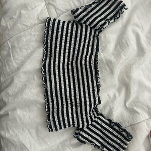 Black and White Striped Off-Shoulder Top- PINK